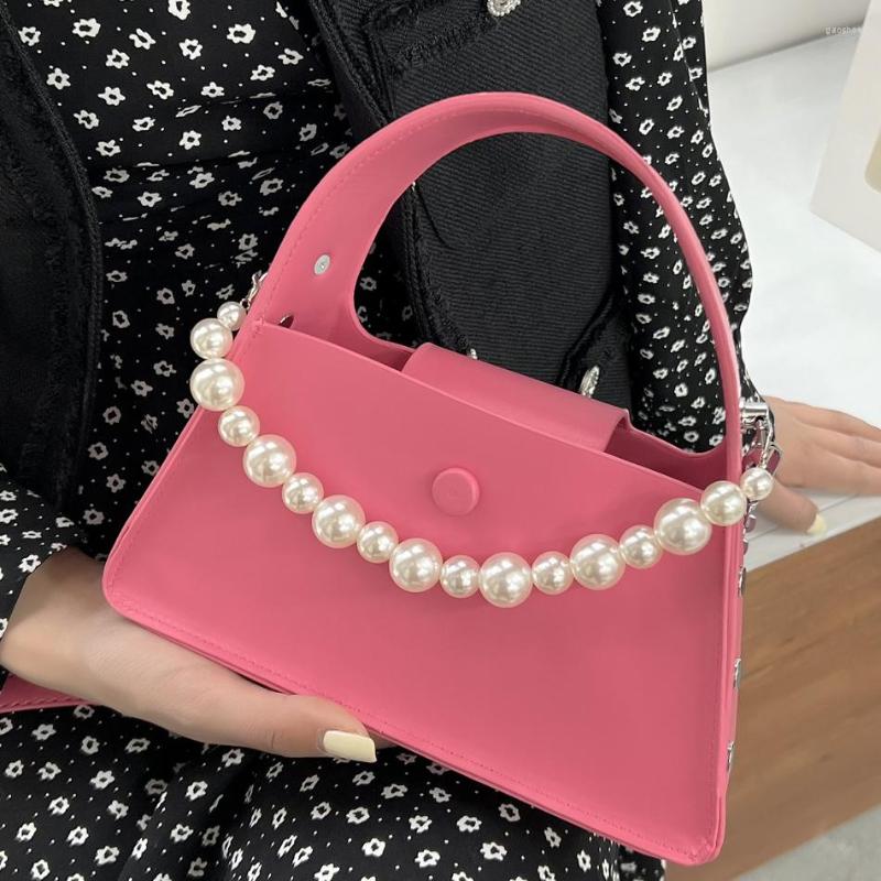 

Evening Bags Fashion Pearl Chains Women's Small Totes Bag Hard PU Leather Shoulder Messenger 2023 Summer Cute Lady Short Handle Handbags, Pink bag