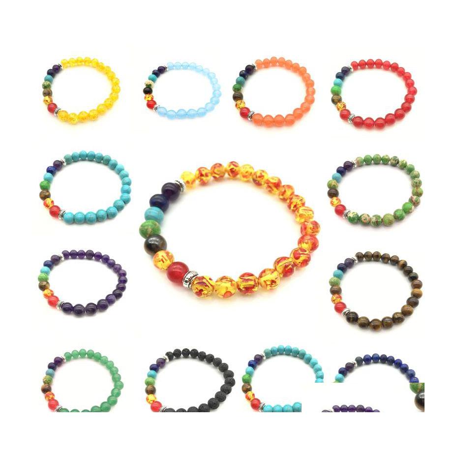 

Beaded Strands Beaded Stretch Bracelet Lava Turquoise Amber Jade Jewelry Chakra Healing Crystal Point Bead Infinity Natural Stone L Dhscs