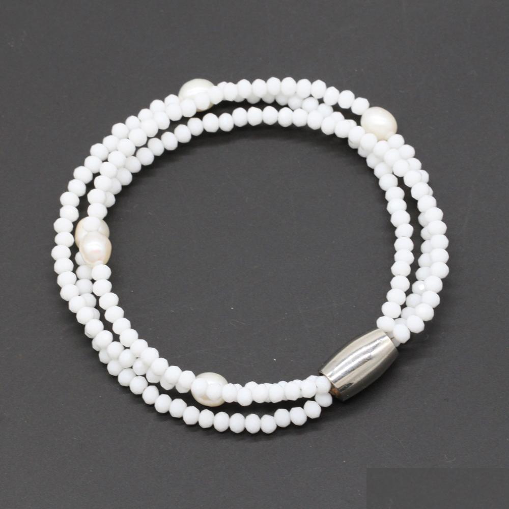

Beaded Handmade Crystal Beads Strand Bracelet With Freshwater Ctured White Pearl 3 Layer Mini Bangle For Women Love Wish Gift Drop D Dhxr2