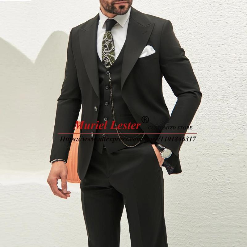 

Men's Suits Classic Groom Men Black 3 Pieces Formal Wedding Tuxedo Tailored Made Terno Slim Fit Masculimo Male Business Prom Dress, Gold