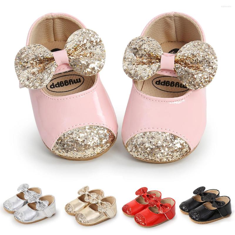 

First Walkers Sequin Spring Baby Girls Princess Shoes Born Crib PU Leather Hard Sole Girl Sneakers Prewalkers, Black