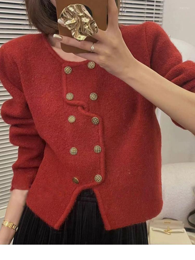 

Women' Knits Red Christmas Sweater Slim Vintage French Irregular Knitting Cardigan Double Breasted Outwear Jacket Fashion Retro Chic Fall, Green