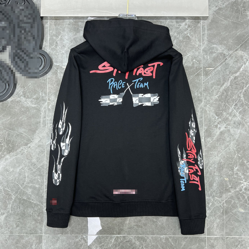 

Fashion Brand Men' Hoodies Graffiti Racing Flag Black and White Fire Arm Sweatshirts