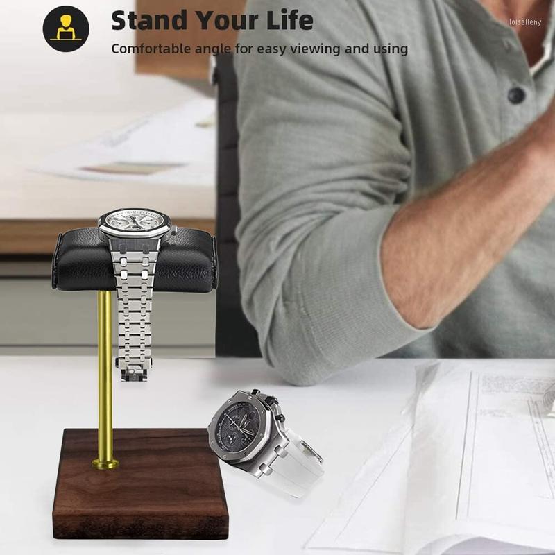 

Jewelry Pouches Walnut Hickory Gold Rod Watch Bracelet Display Stand Leather Pecan