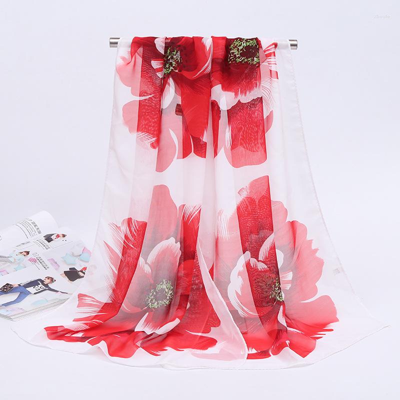 

Scarves Chiffon Silk Scarf Female Summer Autumn Shawl Long Print Large Flower Design Ponchos Capes Pareo Beach Bandanas