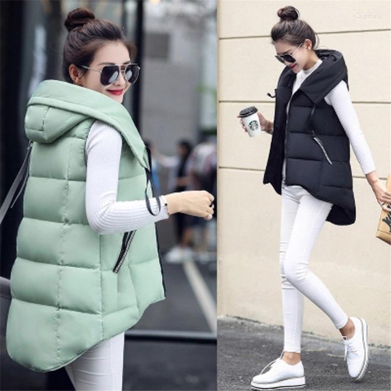 

Women's Vests Autumn Winter Women Cotton Vest Coats Slim Warm Hooded Parka Jackets Lady Midi Long Sleeveless Waistcoat Outwear Kare22, Picture shown