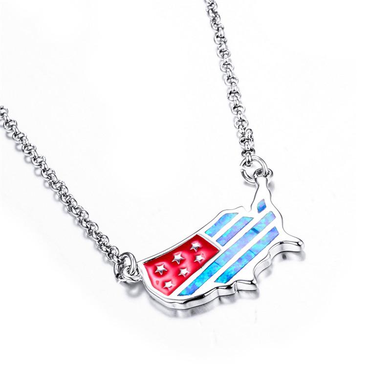 

Pendant Necklaces Unique Style Female Big United States Flag Pendants White Blue Fire Opal Necklace Silver Color For WomenPendant