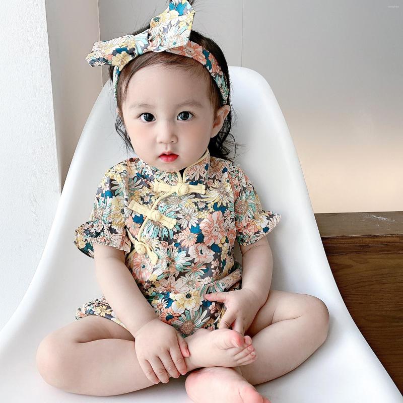 

Clothing Sets Cute Baby Girl Summer Princess Dress Cheongsam Born Romper Thin Section Girls Outfits With Hairband, Long sleeves