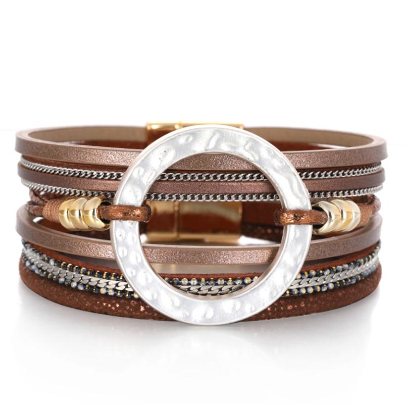 

Tennis Bracelets Amorcome 2023 Magnetic Clasp PU Leather Cuff Women Fashion Metal Circle Wrap Bracelet Unisex Bohemian Jewelry