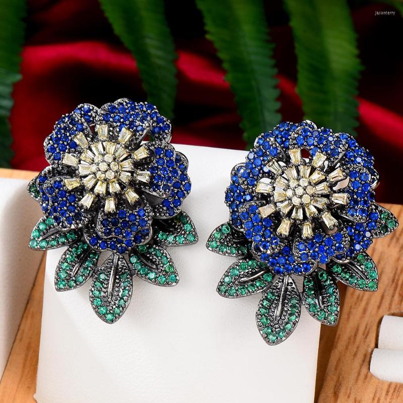 

Stud Earrings GODKI Luxury Multicolor Flowers For Women Wedding Cubic Zirconia Dubai Bridal Earring Jewelry Accessories Gift