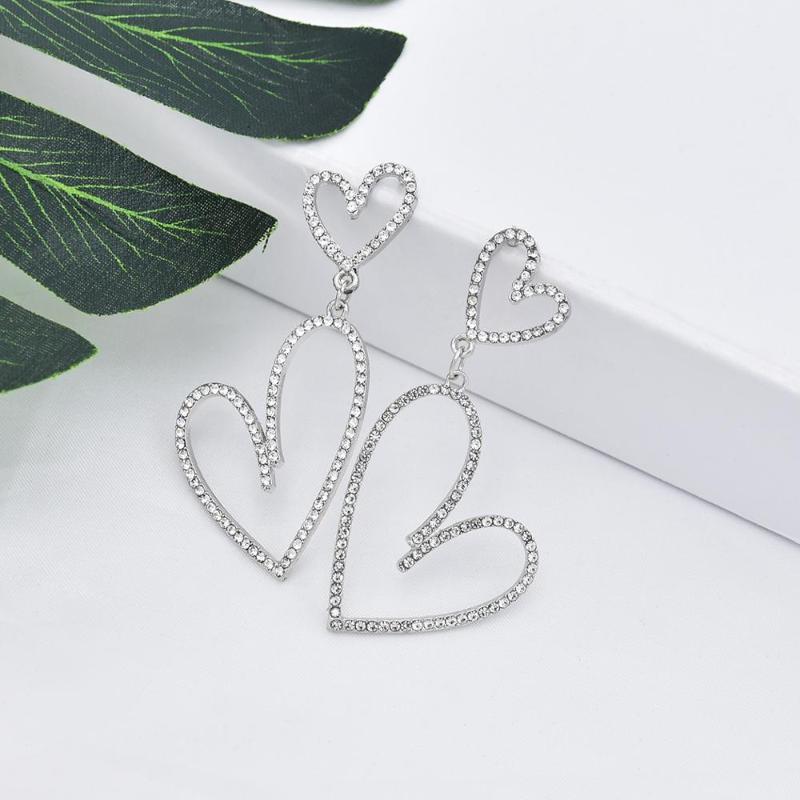 

Dangle Earrings & Chandelier Korean Fashion Crystal Double Love Heart For Women Girl Simple Statement Long Drop Jewelry GiftDangle