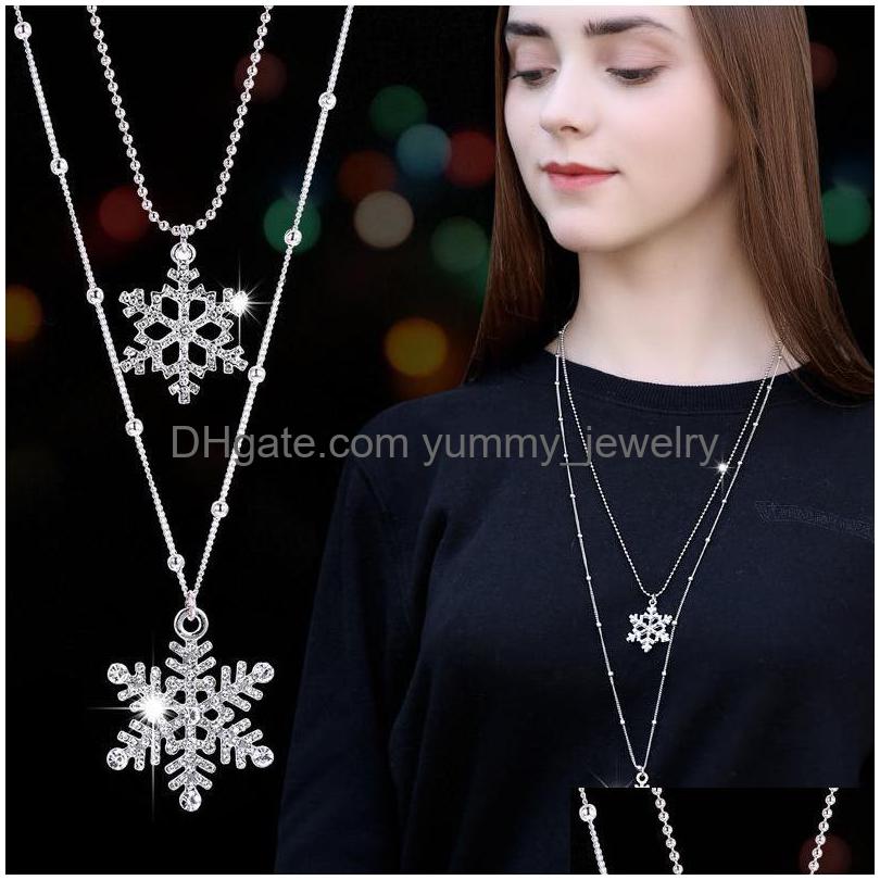

Pendant Necklaces Women Christmas Gift Beautif Sier Color Crystal Snowflake Pendants Snow Flower Necklace For Jewelry Drop Delivery Dhk6C
