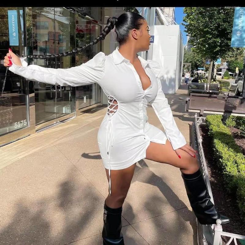 

Casual Dresses Autumn And Winter 2023 Dress Hollow Out Princess Sleeves Solid Shirt Slim Waist Tight Versatile For Commuter, Black