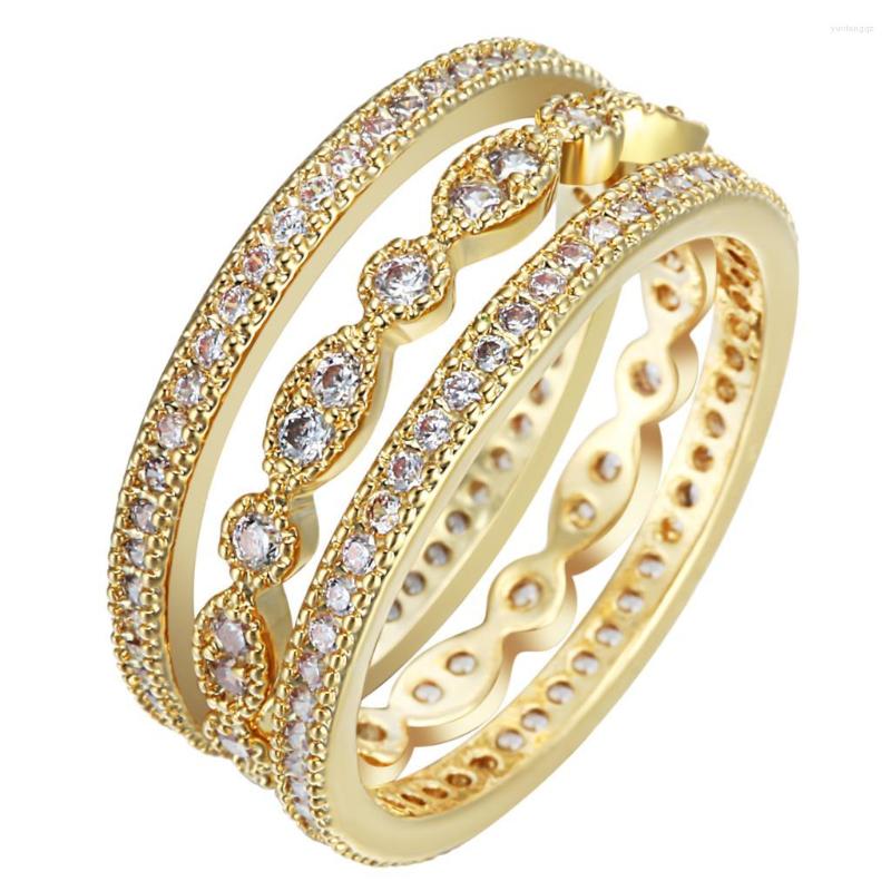 

Wedding Rings 3pcs Unique Micro Paved White Zircon Finger Ring Sets For Women Luxury Cute Thin Elegant Fashion Jewelry