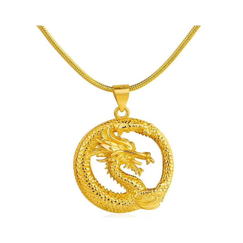 

Pendant Necklaces Gold Round Dragon Necklace For Men Flying Chians Drop Delivery Jewelry Pendants Dhjwy