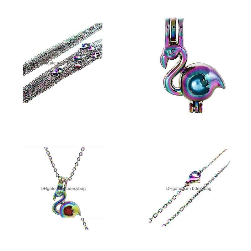 

Pendant Necklaces 10Pcs Bird Rainbow Color Cage With 18 Inch Chain Beads Oil Pearl Locket Necklace Drop Delivery Jewelry Pendants Dhkrb