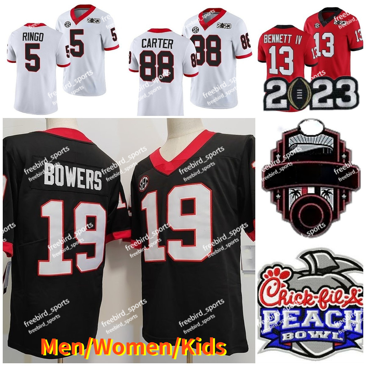 

NCAA Bennett IV Bowers Football Jersey 88 Jalen Carter Mitchell Ringo Travon Walker Kendall Milton Tykee Smith Arik Gilbert 2023 2022 Peach Bowl Men Kids, White jersey+2023