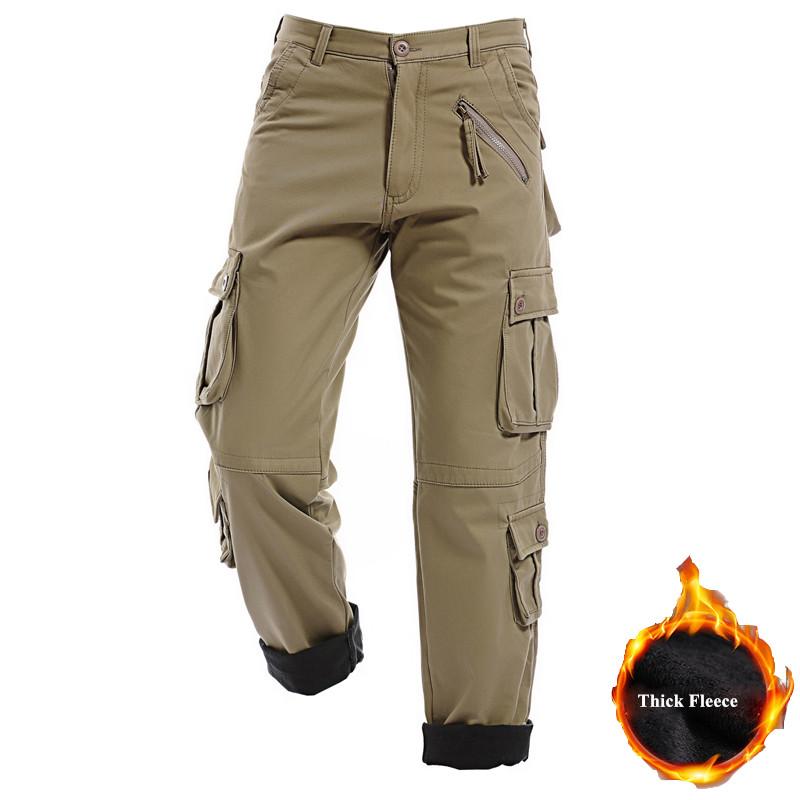 

Men's Pants 2023 Winter Thick Fleece Warm Men Military Tactics Cargo Multi-pockets Loose Cotton Casual Overalls Trousers Plus Size 40, Khaki