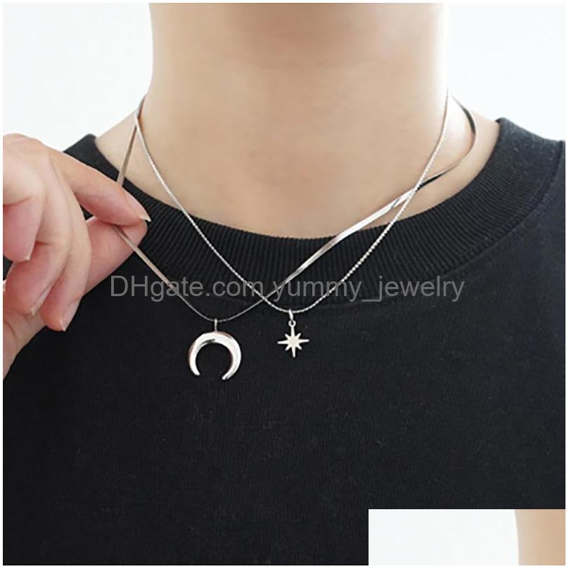 

Pendant Necklaces Men And Women Can Wear Jewelry Titanium Steel Double Star Moon Necklace 2022 Cool Layeredpendant Drop Delivery Pend Dhbgl