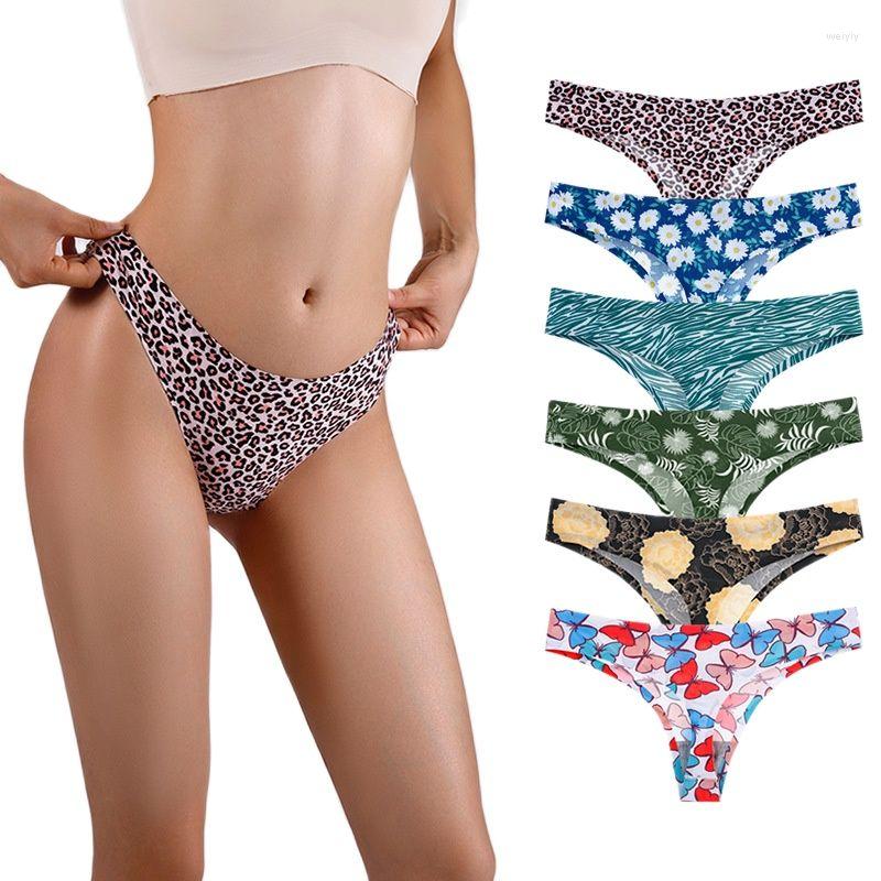 

Women's Panties 4XL Plus Size Ice Silk Thongs For Plump Women Low Waist Seamless Fashion Leopard Printing Underwear G-String Elasticity, Butterfly