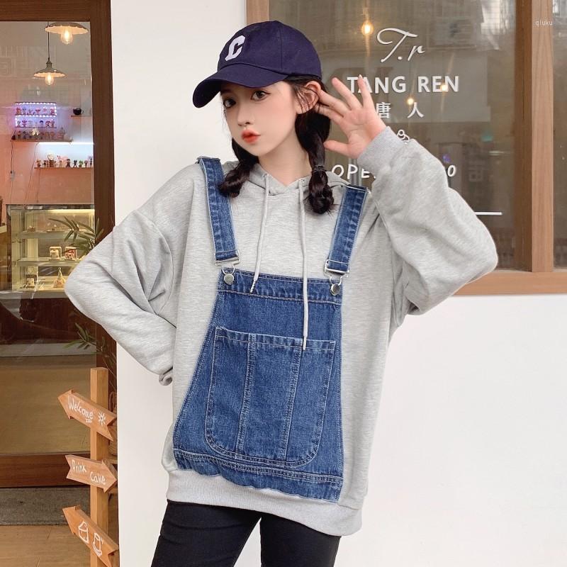 

Women' Jackets 2023 Autumn Coat For Women Two Fake Pieces Splicing Fashion Versatile Loose Lazy Hooded, White