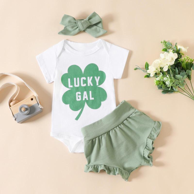 

Clothing Sets Infant Boys Girls Short Sleeve Letter Floral Printed St. Patric.k's Day Romper Bodysuit My First Labor 3 Month Baby Girl, White