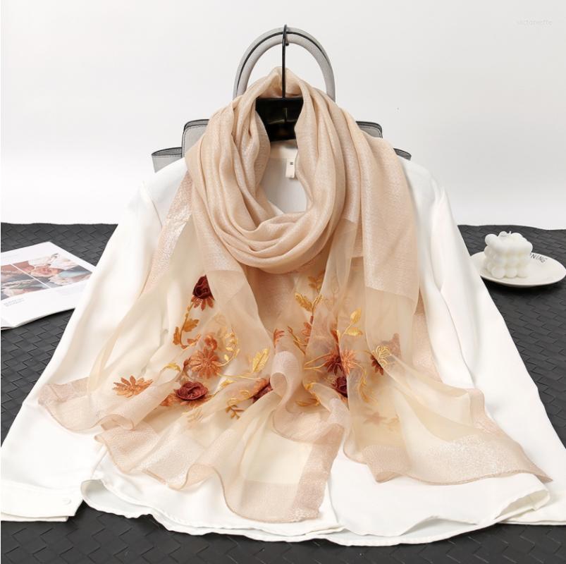 

Scarves Soft Silk Wool Women Luxury Embroidery Scarf Foulard Femme Hijab Bandana Shawl Pashmina Stoles Big Size Headscarf Wraps