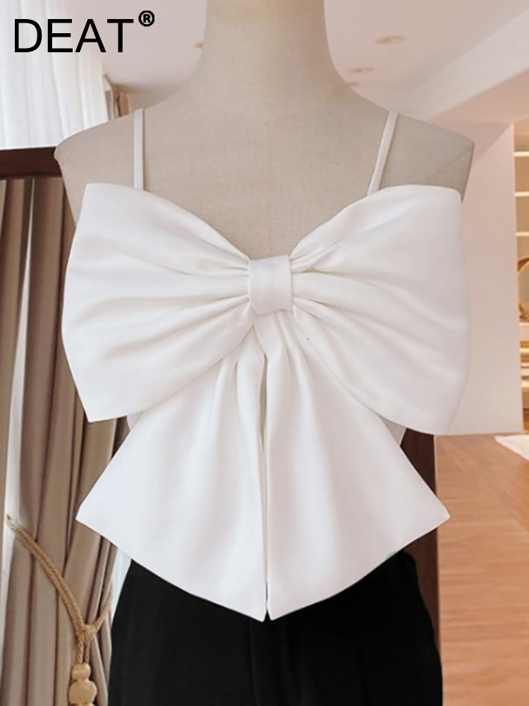 

Women's Tanks Camis DEAT 2023 Women Fashion Slim Fit Solid Color Strapless Sleeveless Patchwork Bow Backless Sling Top And Autumn 7E395 230203, Black