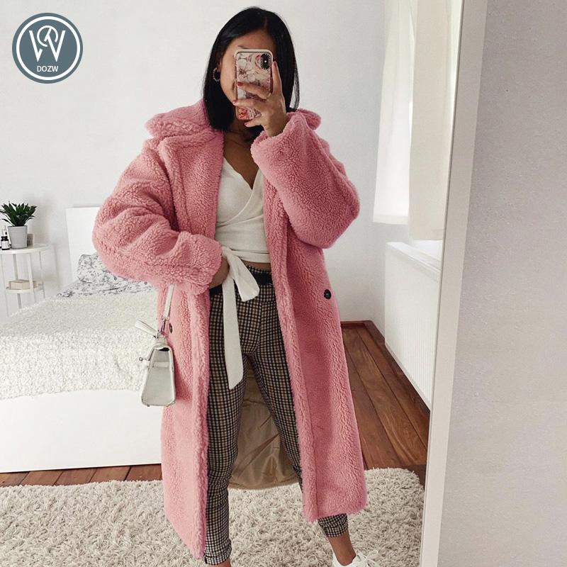 

Women' Fur & Faux Solid Color Coat Women Streetwear Pockets Button Soft Long Coats Ladies Autumn Winter Warm Teddy Basic Overcoat, Red