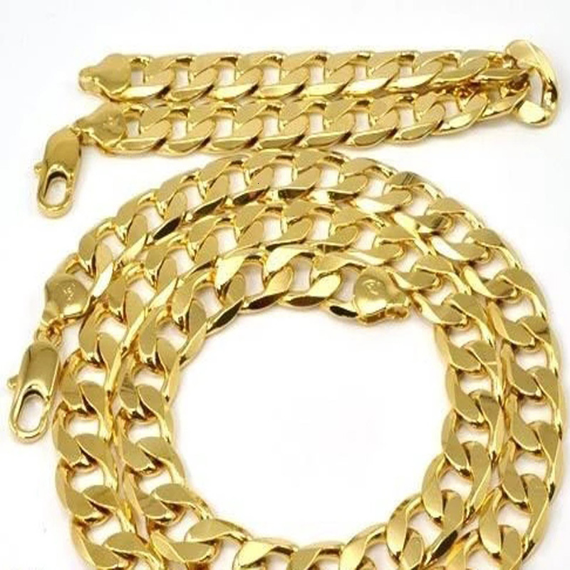 

Wedding Jewelry Sets pure gold color men chain necklace jewelry plated 24k Gold 10mm heavry link bracelet set for 230203