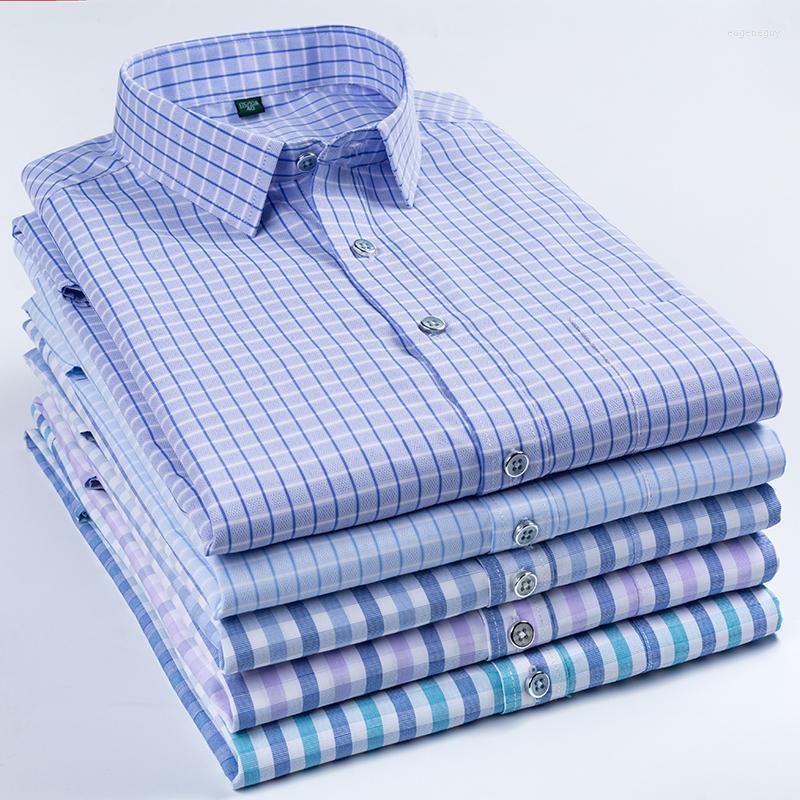 

Men's Dress Shirts Formal Business Casual Short Sleeve Tops Plaid Turn-down Collar Breathable Classical Basic Homme Slim Fit Shirt, Blue