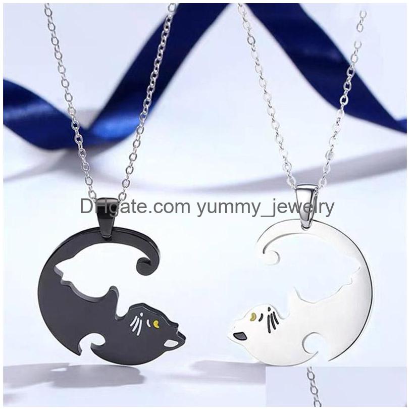 

Pendant Necklaces Two Cat Couples Jewelry Necklace For Lovers Kitten Animal Choker Women Valentines Day Friends Drop Delivery Pendant Dhfry