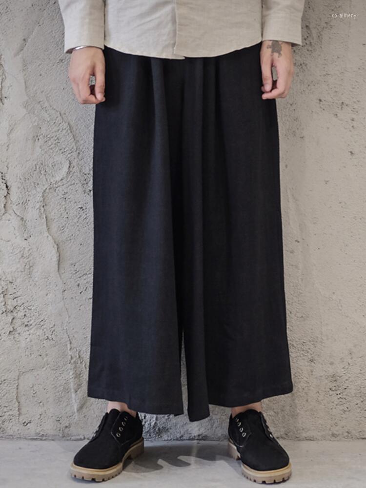 

Men's Pants Spring And Autumn Men's Personalized Custom Fashion Large Size Loose Simple Nine Points Wide Leg 27-44, Black