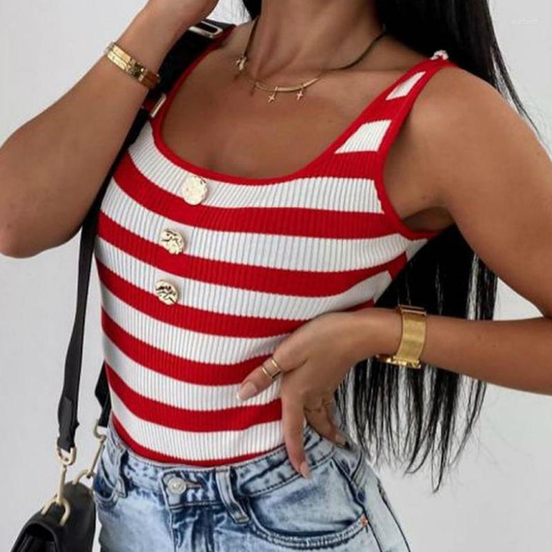 

Women' Tanks Ladies Casual Stripes Tank Tops Summer Stylish Buttons Sleeveless Slim Fit Vest Women Club Low Collar Pullovers Tee, Black