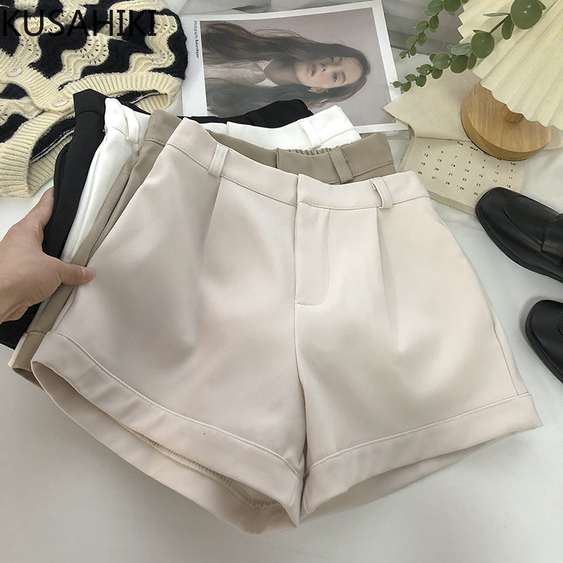 

Women' Shorts KUSAHIKI High Waist Woman Suit Spring Korean Bottoms Causal Solid Fashion Elegant Wide Leg Short Feminimos Mujer 230202, White