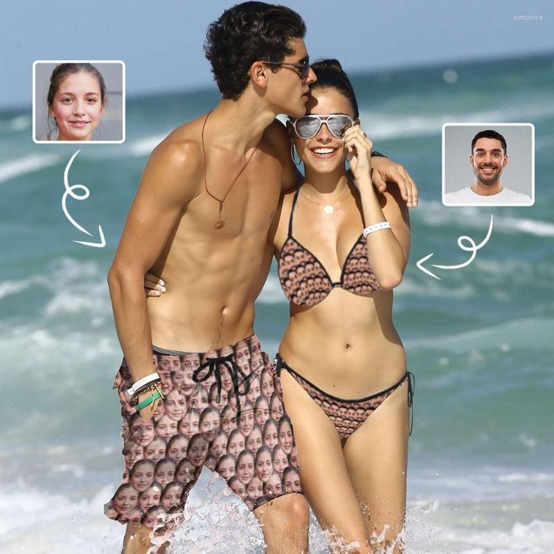 

Women' Swimwear Custom Face Shape Cute Couple Swimsuit Funny Design Women Sexy Strap Bikini Print Boyfriend Swim Shorts Fashion, Beige