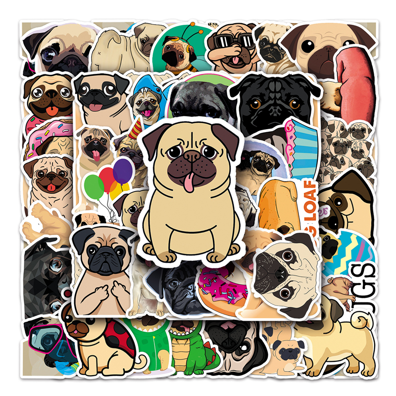 

50 PCS Water Bottle Stickers for Kids Girls Teens Vinyl Vsco Waterproof Cute Aesthetic Stickers TZ-BGQ-621 pug, Multi colors