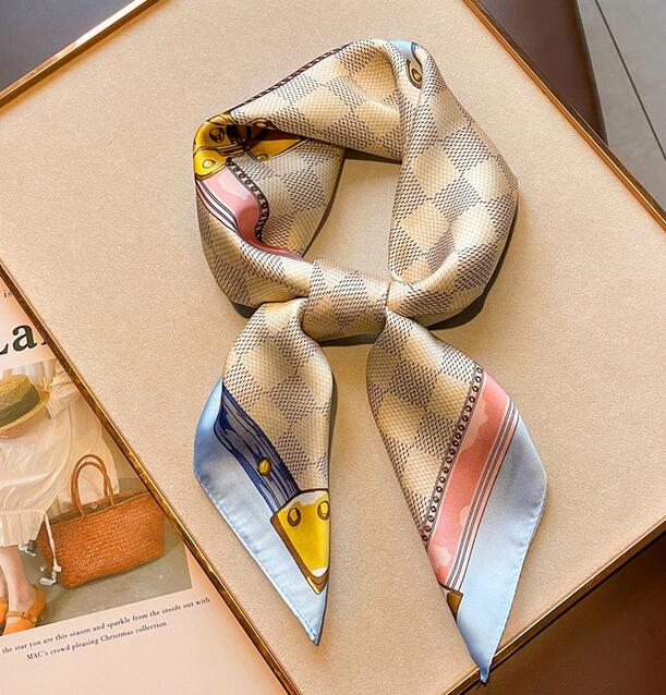 

20style 70-70cm Print Floral Silk Scarf Women Fashion Long Handle Bag Scarves Plain Gradient Stripe Paris Shoulder Tote Luggage Ribbon Head Wrap
