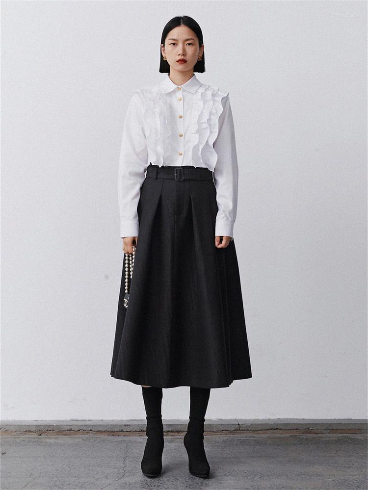 

Women' Blouses 2023 Fashion Women' Shirt Cotton Ruffle Short Korean Long SleeveTop Elegant And Young Y2k Clothes, White