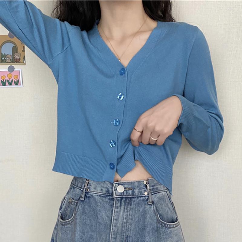 

Women's Knits Women's 2023 Spring Fashion Cardigan Solid V Neck Slim Knitting Sweaters Female Button All-Match Casual Short Knitwear, Black