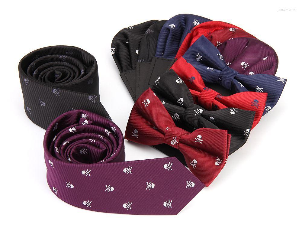 

Bow Ties Men's Tie Handkerchief Set Skull Hanky Pocket Square Polyester Bowknot Butterfly Wedding Bowtie Necktie Prefold Hankies