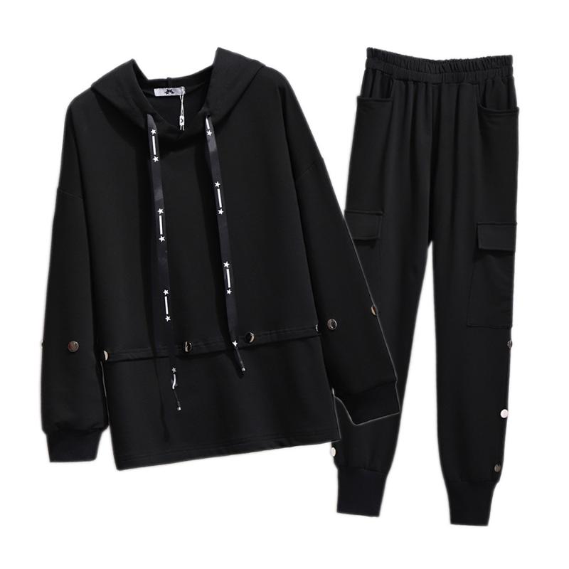 

Two Piece Dress Rlyaeiz 2023 Winter Casual 2 Set Women Sporting Suits Autumn Fleece Warm Hoodies Pants Female Tracksuits Oversized 6XL, Black 2