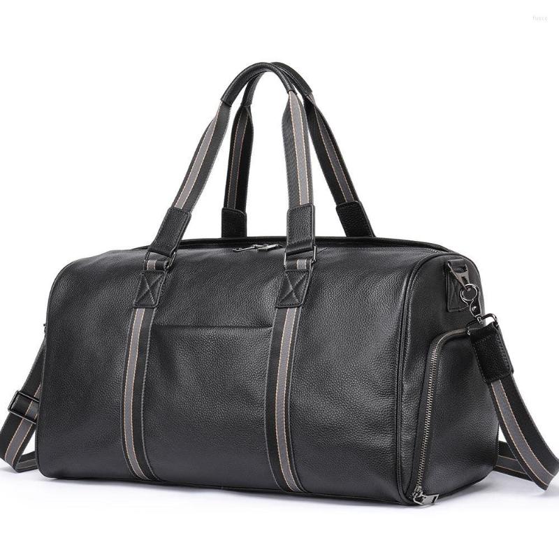 

Duffel Bags Dry And Wet Separation Leather Travel Bag Men's Short-distance Business Trip Portable Fitness Large-capacity For Man, 4014 black