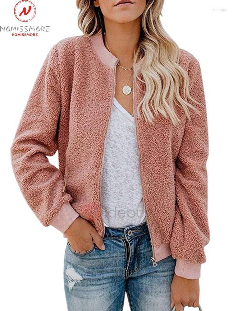 

Women' Jackets Fashion Women Solid Color Plush Coat Patchwork Design Zipper Decor O-Neck Long Sleeve Autumn Winter Casual Loose Cardigan, Beige
