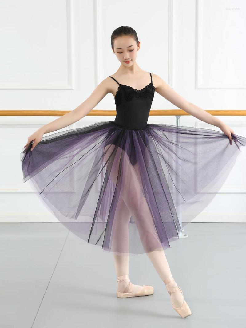

Stage Wear Ballet Skirt Dance Mesh Net Yarn Dancewear Tutu Women's Ballerina Purple Black Double-layer Classical Dresses For Girls