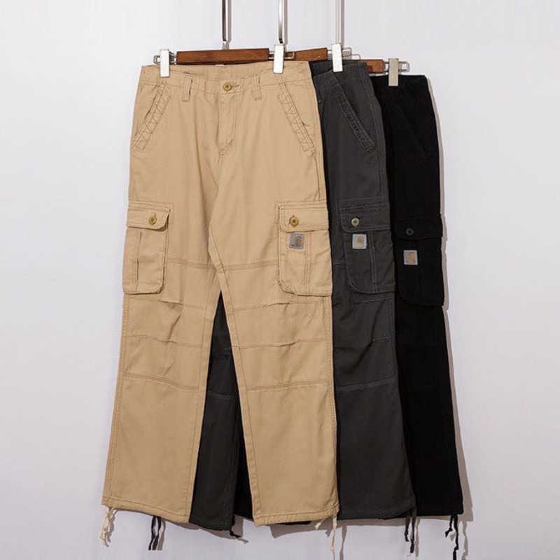 

Designer pants men women American loose overalls casual leggings fashion couple multi-pocket trousers, Brown