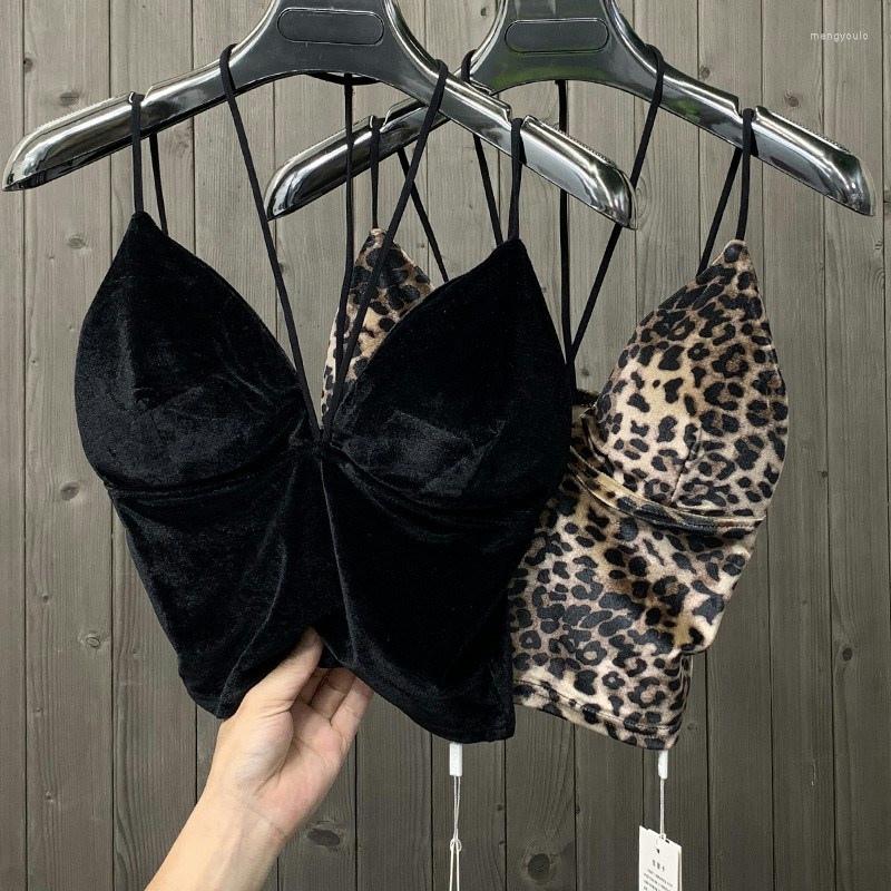 

Women' Tanks Women Autumn Velvet Tank Tops Short Camis Leopard Casual Vest Ladies Slim Cropped, Black