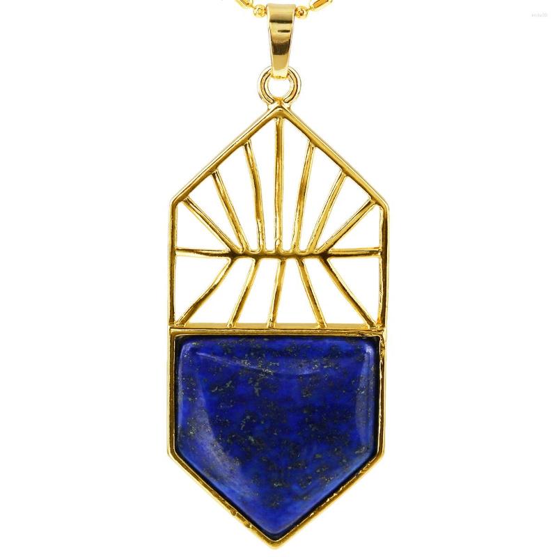 

Pendant Necklaces Gold Color Geometric Natural Stone Reiki Rose Quartz Lapis Lazuli Charms For Jewelry Making Necklace Accessories