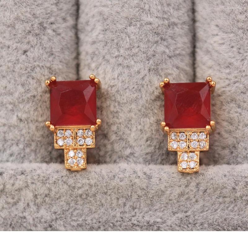 

Hoop Earrings Trendy Gold Plated Copper Green Red Square Zirconia For Women Fashion Jewelry Accessories Wedding Anniversary Gift