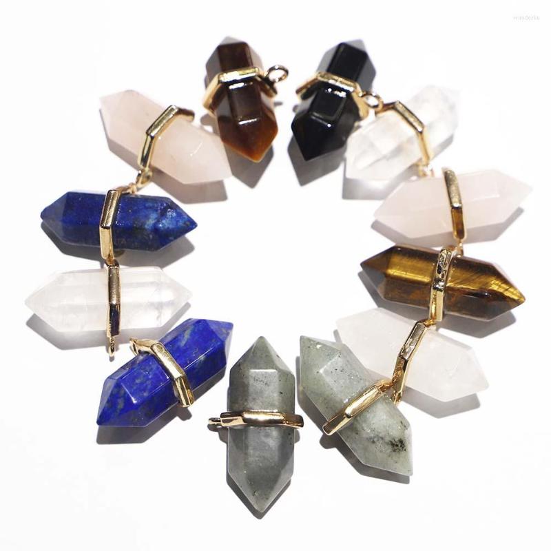 

Pendant Necklaces Fashion Natural Stone Multicolor Hexagonal Pillar Ornament Necklace Reiki Charm Jewelry Accessorie Making Wholesale 8Pcs